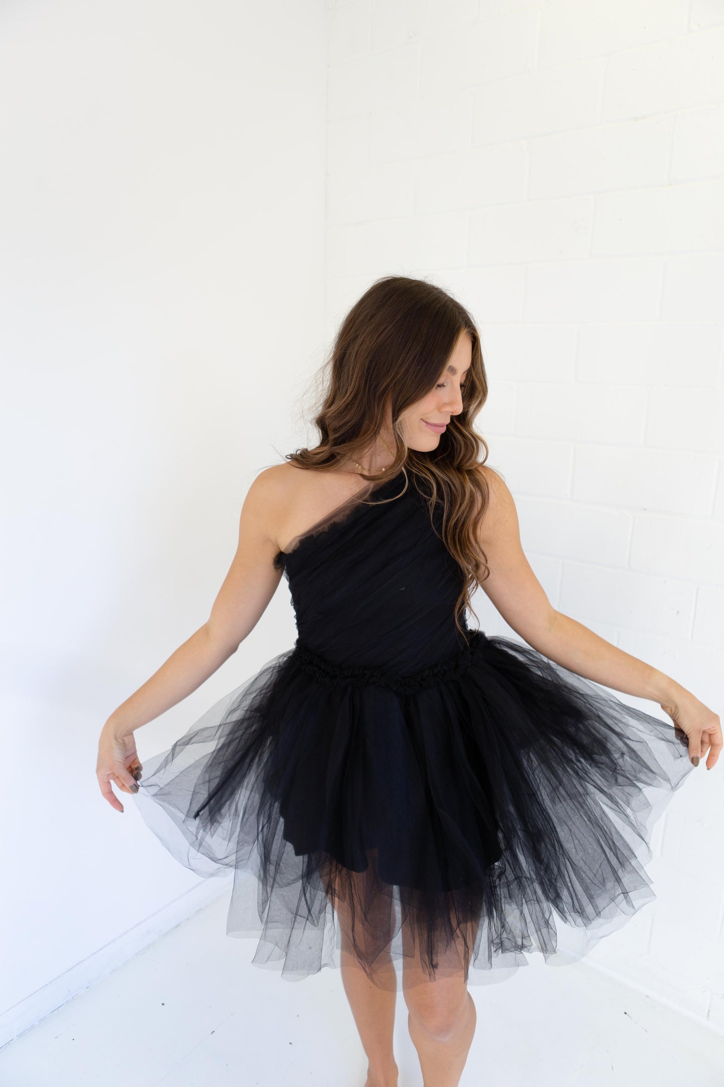 One Shoulder Tulle Mini Dress