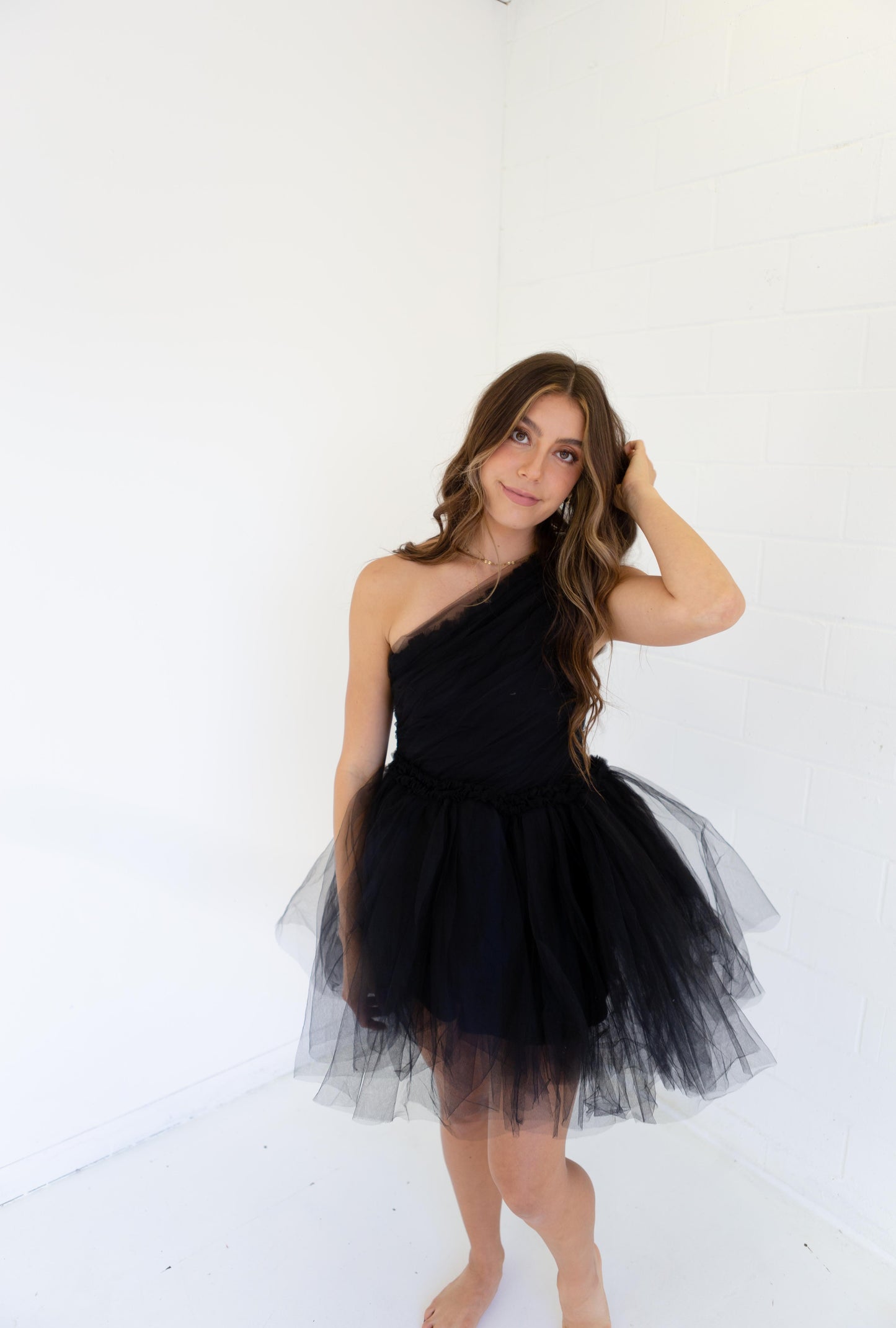 One Shoulder Tulle Mini Dress