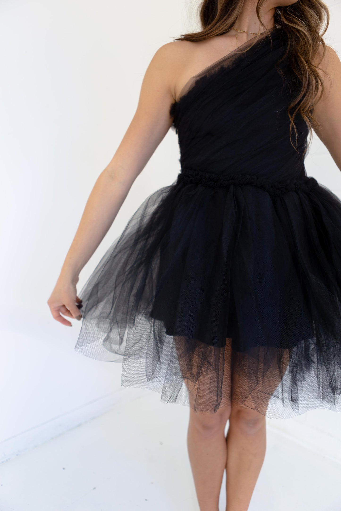 One Shoulder Tulle Mini Dress