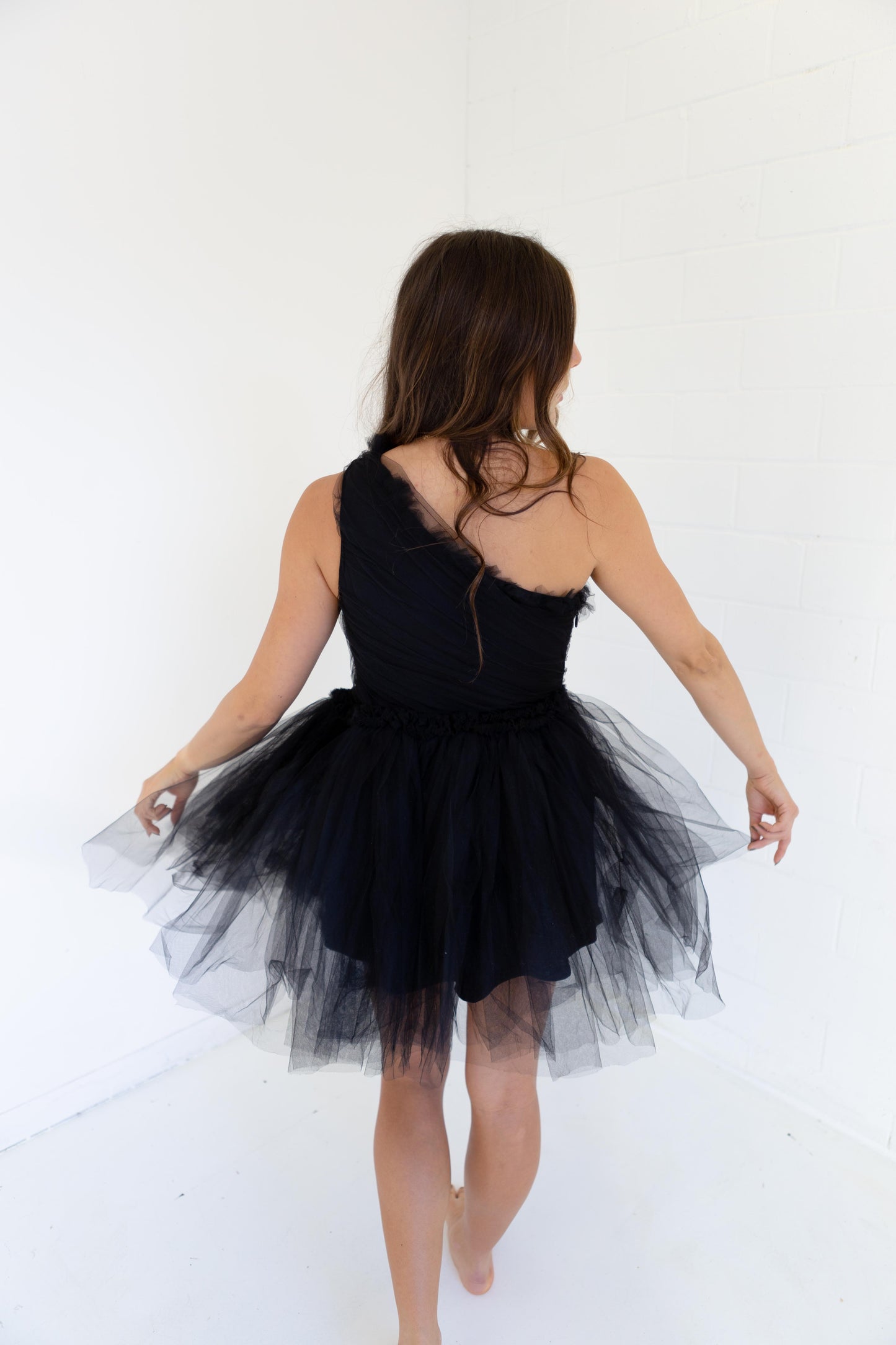 One Shoulder Tulle Mini Dress