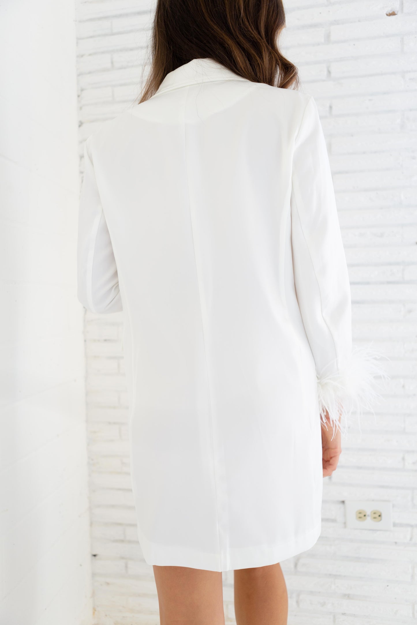 White Blazer Feather Sleeved Dress
