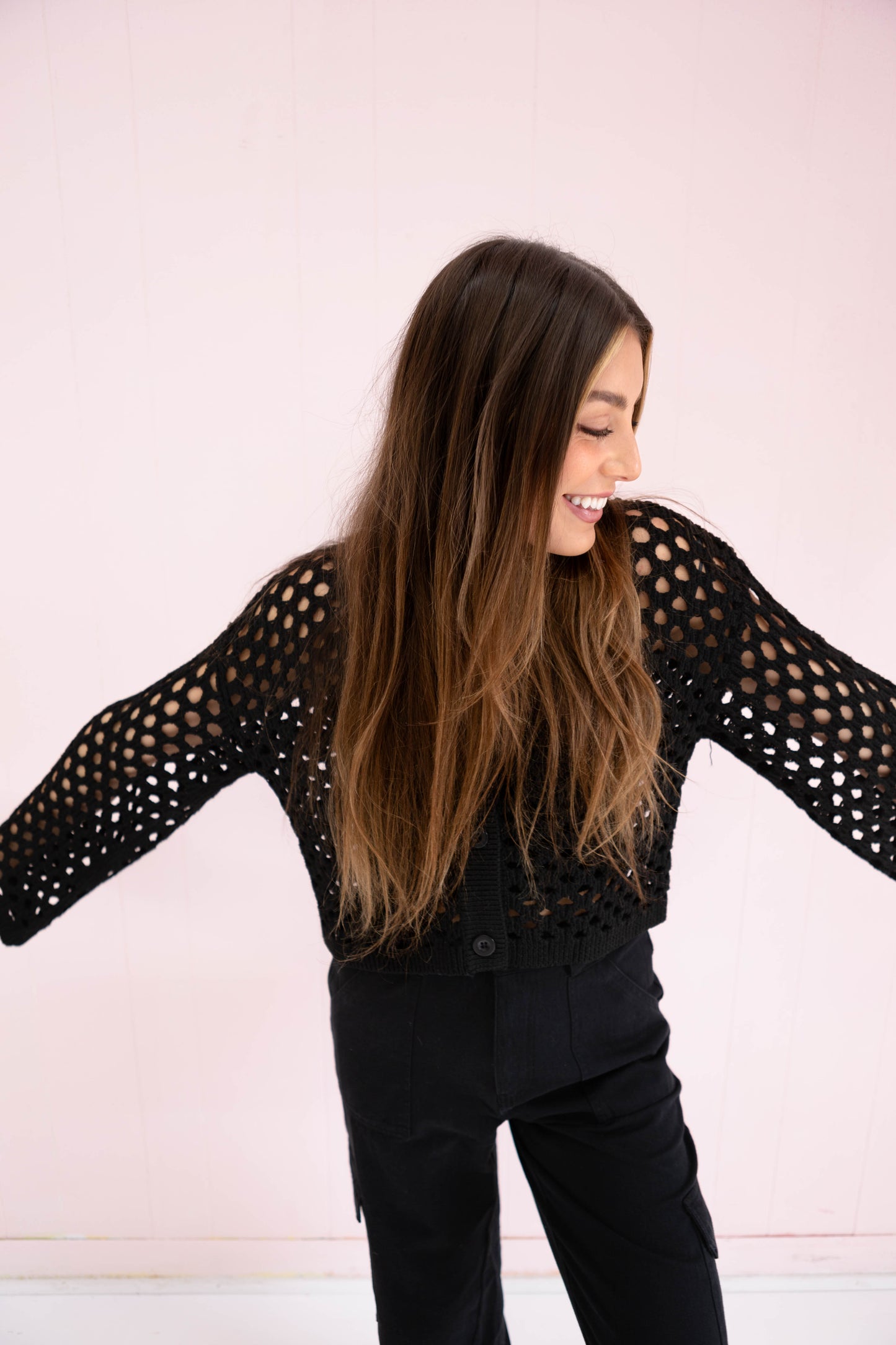 Black Crochet Crop Cardigan