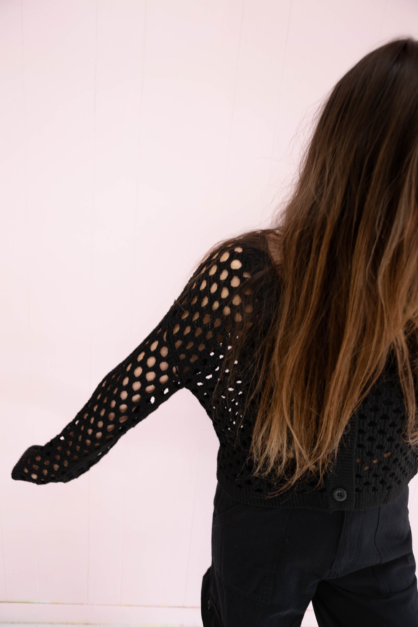 Black Crochet Crop Cardigan