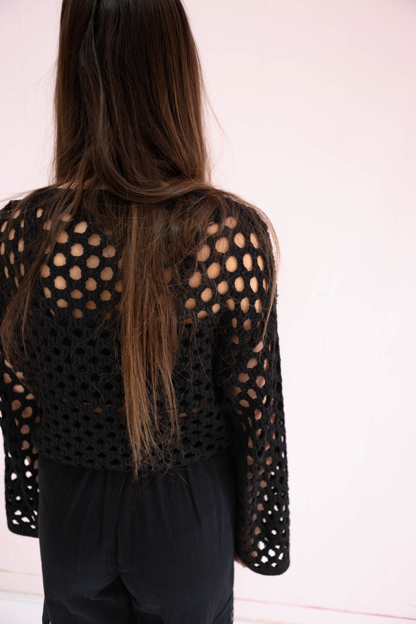 Black Crochet Crop Cardigan