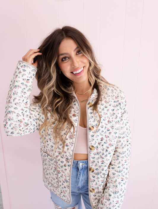 Floral Printed Lightweight Quilted Jacket