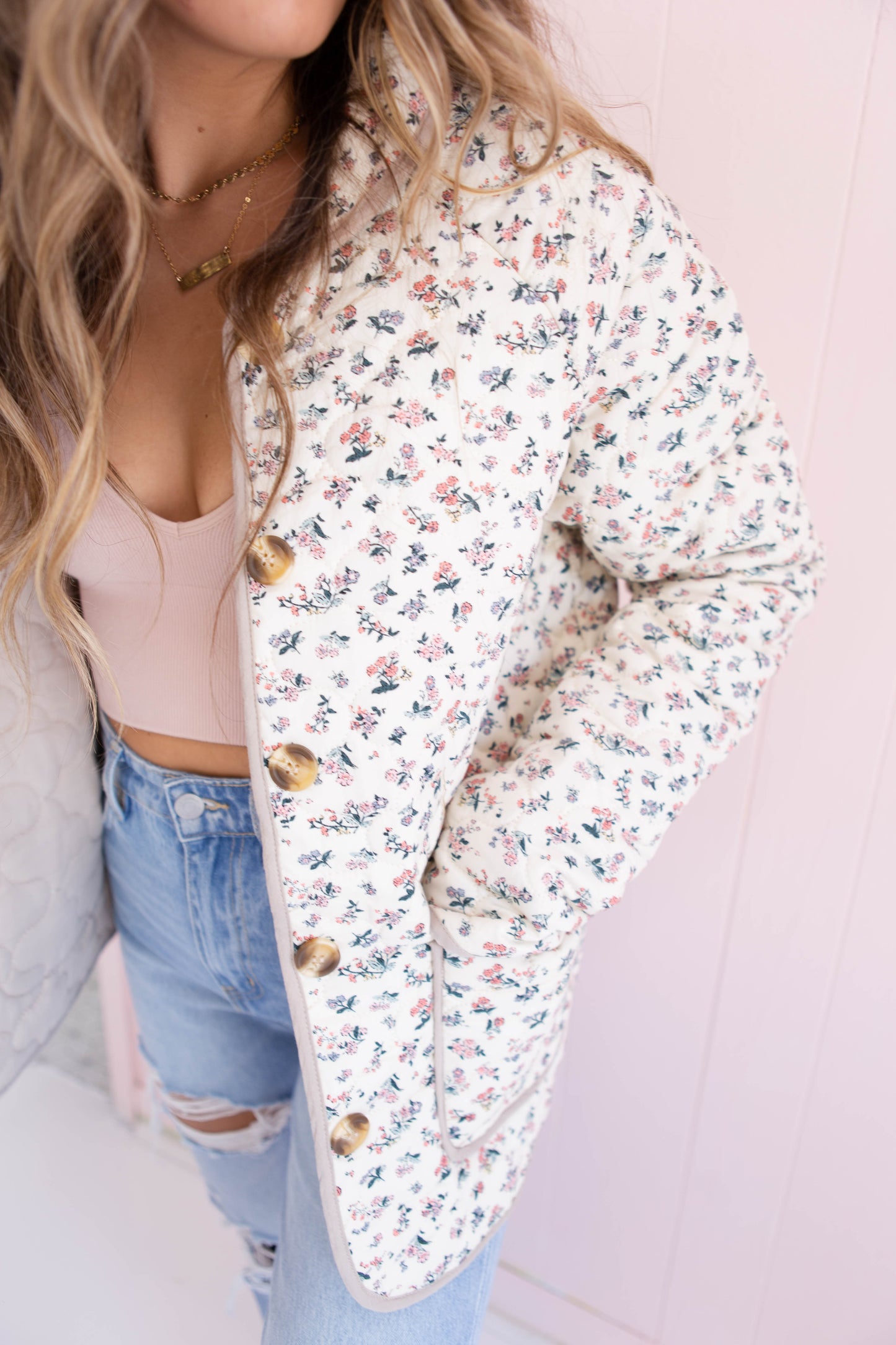 Floral Printed Lightweight Quilted Jacket