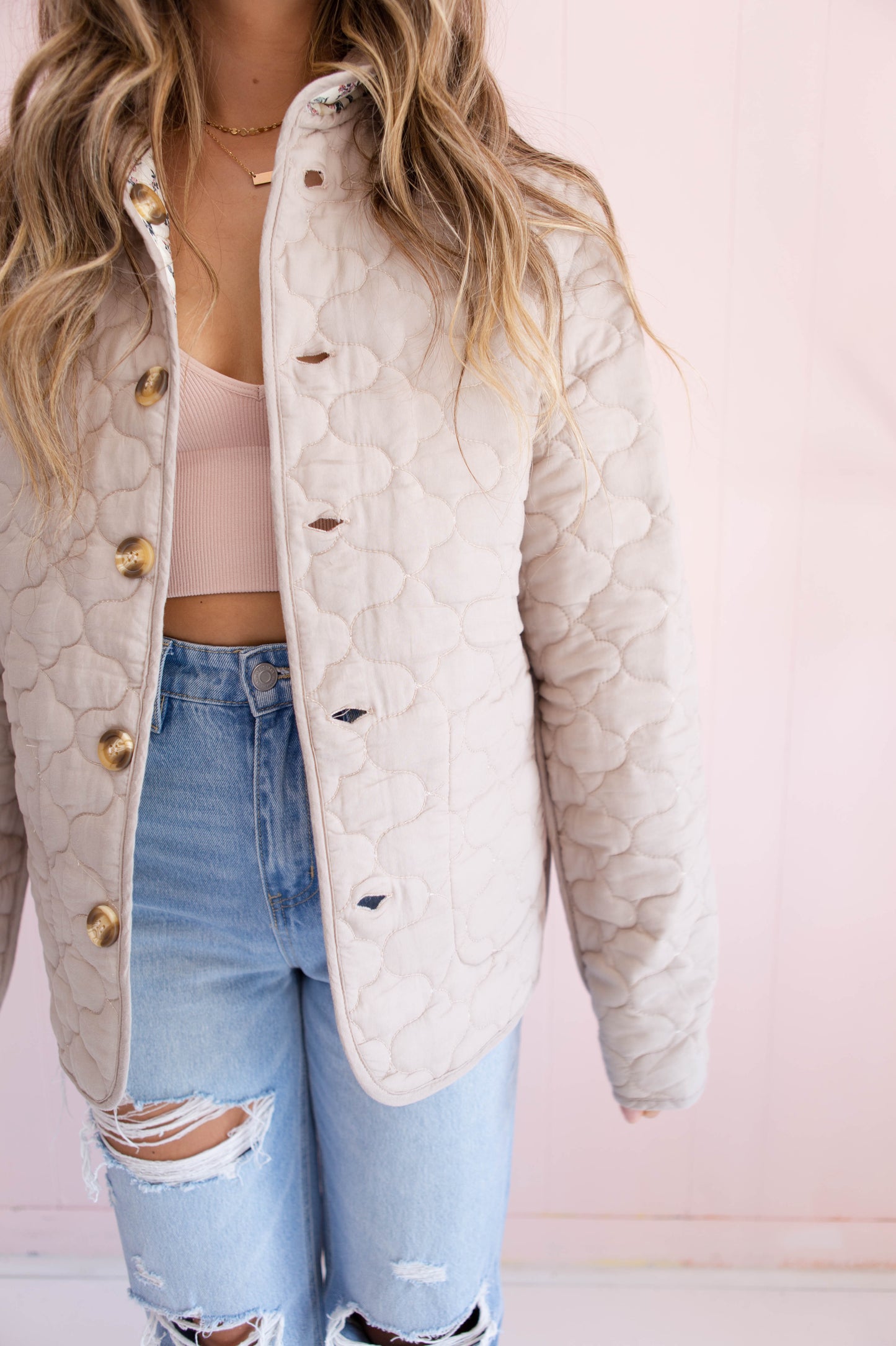 Floral Printed Lightweight Quilted Jacket