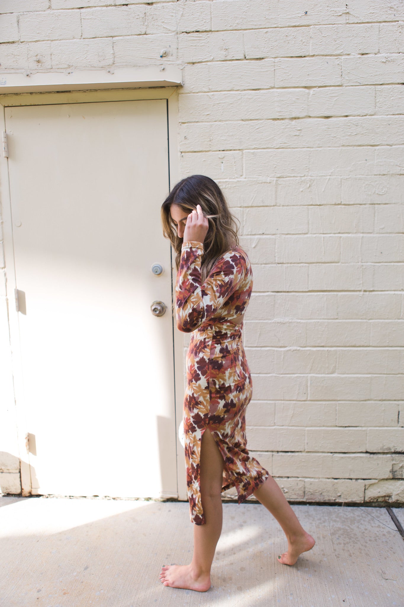 Ecru Brown Abstract Print Dress