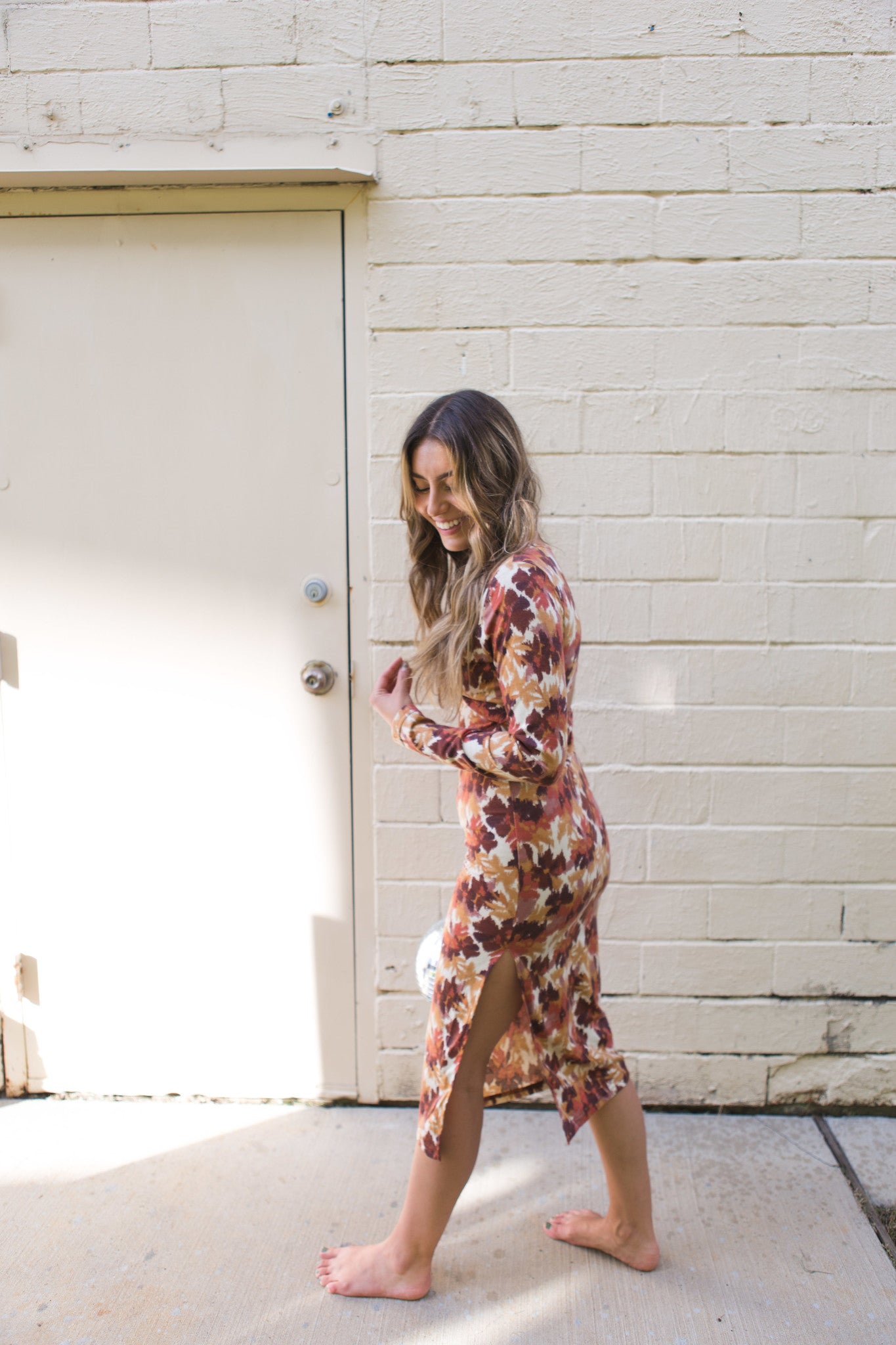 Ecru Brown Abstract Print Dress